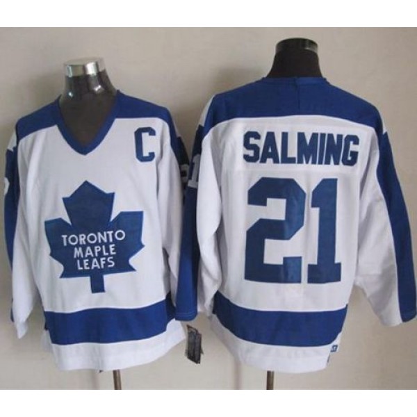 Maple Leafs #21 Borje Salming White Blue CCM Throwback Stitched Jersey