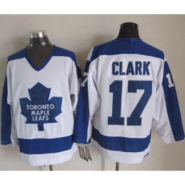 Maple Leafs #17 Wendel Clark White Blue CCM Throwback Stitched Jersey