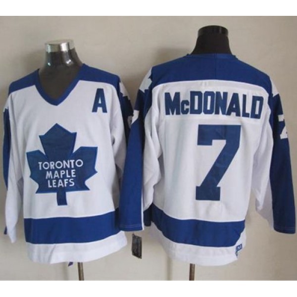 Maple Leafs #7 Lanny McDonald White Blue CCM Throwback Stitched Jersey