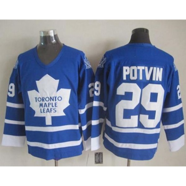 Maple Leafs #29 Felix Potvin Blue CCM Throwback Stitched Jersey