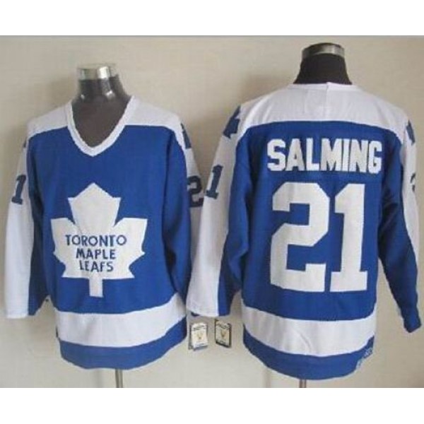 Maple Leafs #21 Borje Salming Blue White CCM Throwback Stitched Jersey