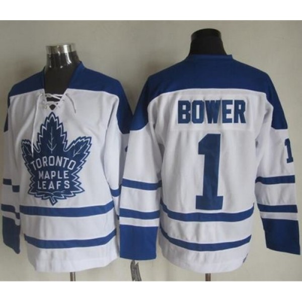 Maple Leafs #1 Johnny Bower White CCM Throwback Winter Classic Stitched Jersey