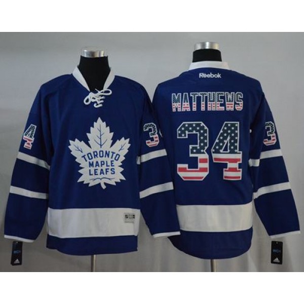 Maple Leafs #34 Auston Matthews Blue USA Flag Fashion Stitched Jersey