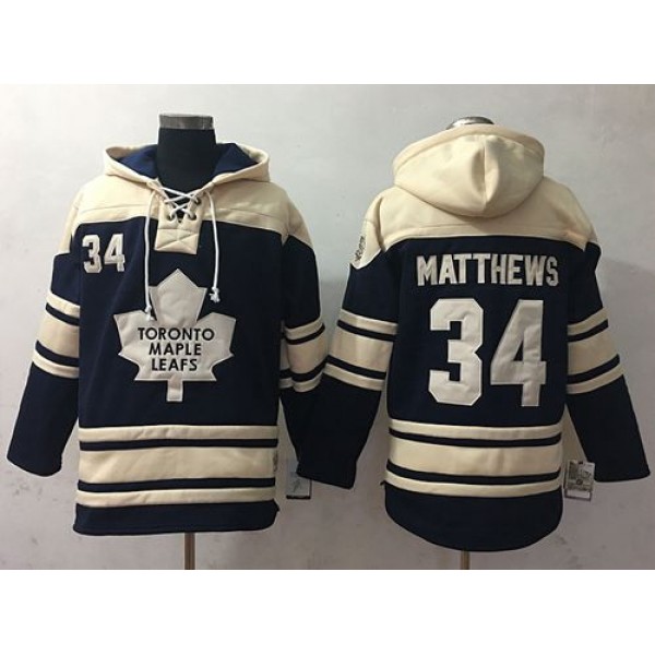 Maple Leafs #34 Auston Matthews Blue Sawyer Hooded Sweatshirt Stitched Jersey