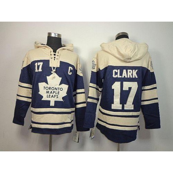 Maple Leafs #17 Wendel Clark Blue Sawyer Hooded Sweatshirt Stitched Jersey