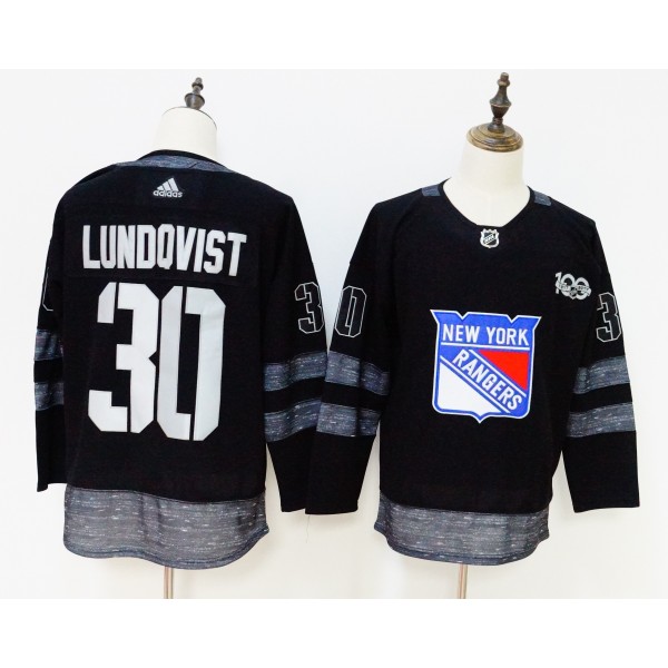 New York Rangers #30 Henrik Lundqvist Black 1917-2017 100th Anniversary Stitched Adidas Jersey