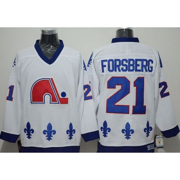 Nordiques #21 Peter Forsberg White CCM Throwback Stitched Jersey