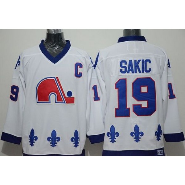 Nordiques #19 Joe Sakic Whtie CCM Throwback Stitched Jersey