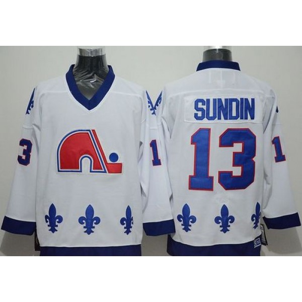 Nordiques #13 Mats Sundin White CCM Throwback Stitched Jersey