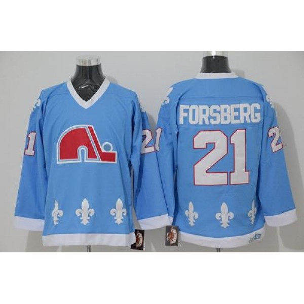 Nordiques #21 Peter Forsberg Light Blue CCM Throwback Stitched Jersey
