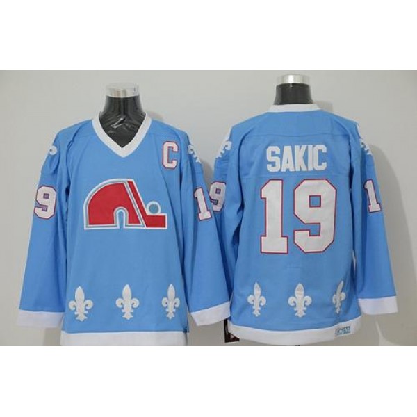 Nordiques #19 Joe Sakic Light Blue CCM Throwback Stitched Jersey