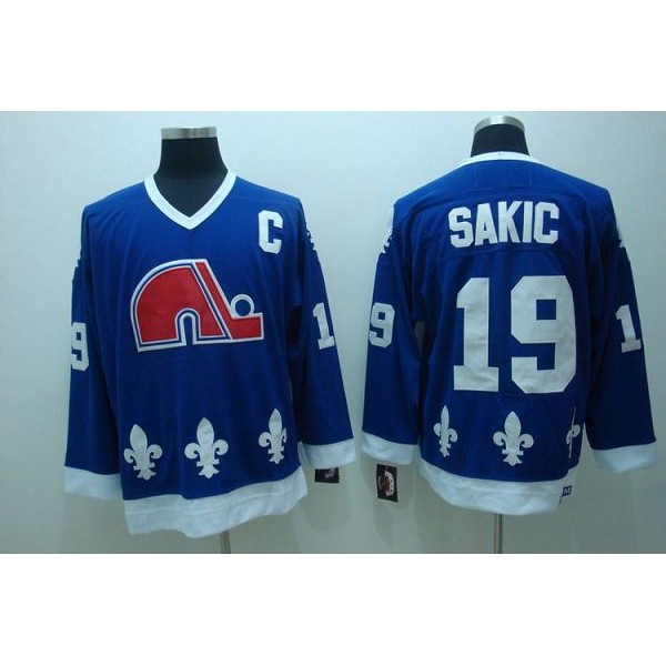 Nordiques #19 Joe Sakic Stitched CCM Throwback Blue Jersey