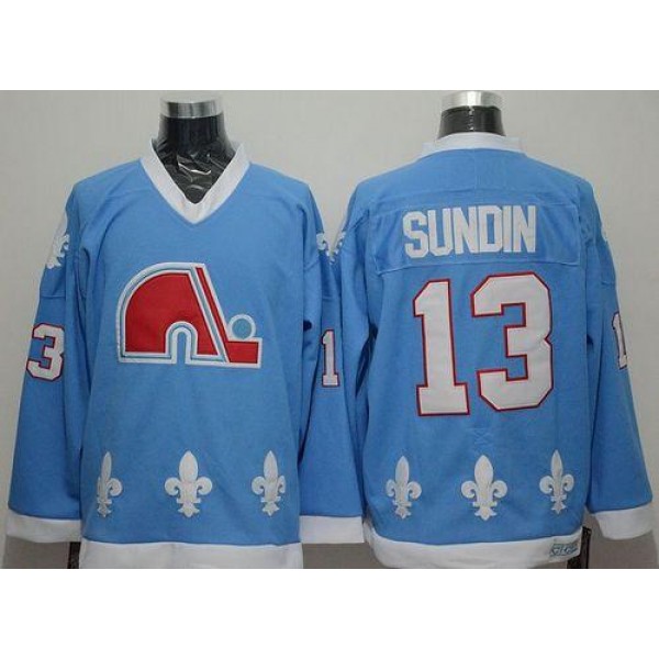 Nordiques #13 Mats Sundin Light Blue CCM Throwback Stitched Jersey