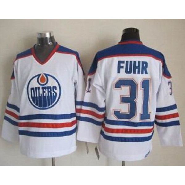 Oilers #31 Grant Fuhr White CCM Throwback Stitched Jersey