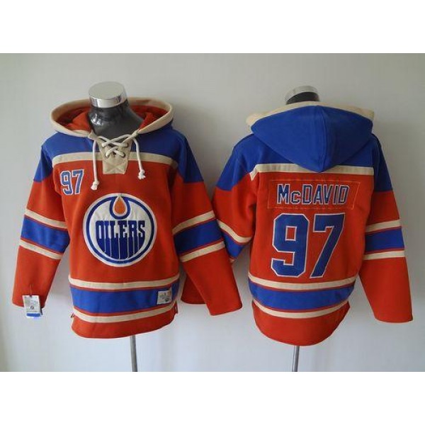 Oilers #97 Connor McDavid Orange Sawyer Hooded Sweatshirt Stitched Jersey