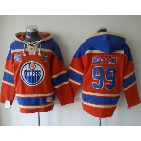 Oilers #99 Wayne Gretzky Orange Sawyer Hooded Sweatshirt Stitched Jersey