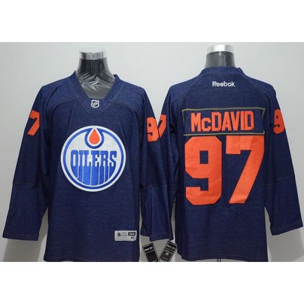 Oilers #97 Connor McDavid Navy Blue Denim Stitched Jersey