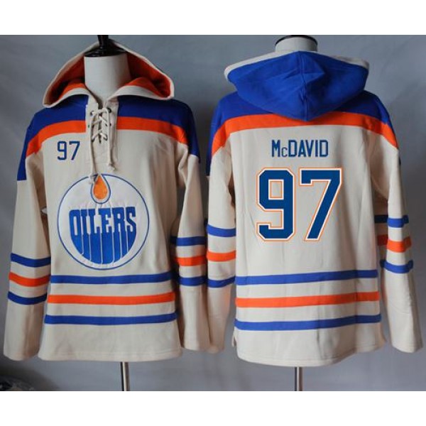 Oilers #97 Connor McDavid Cream Sawyer Hooded Sweatshirt Stitched Jersey