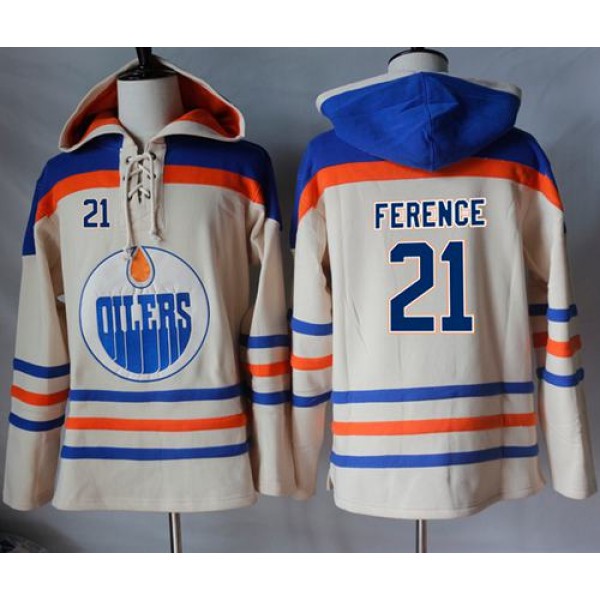 Oilers #21 Andrew Ference Cream Sawyer Hooded Sweatshirt Stitched Jersey
