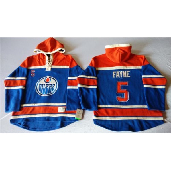 Oilers #5 Mark Fayne Light Blue Sawyer Hooded Sweatshirt Stitched Jersey
