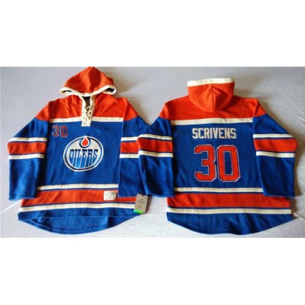 Oilers #30 Ben Scrivens Light Blue Sawyer Hooded Sweatshirt Stitched Jersey