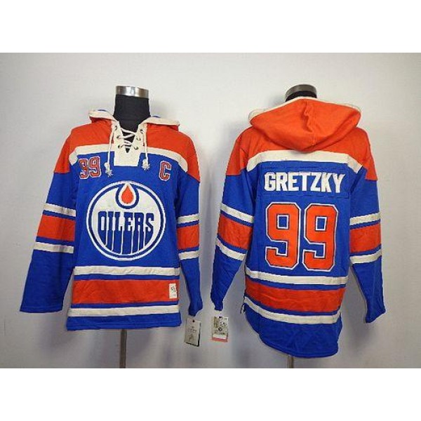 Oilers #99 Wayne Gretzky Light Blue Sawyer Hooded Sweatshirt Stitched Jersey