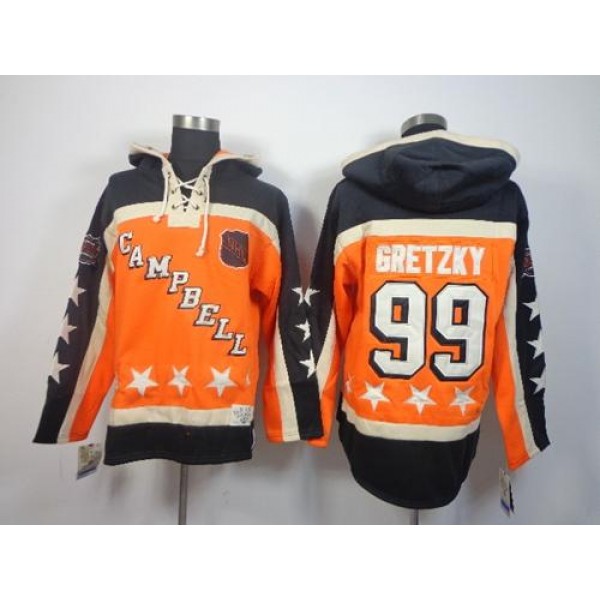 Oilers #99 Wayne Gretzky Orange All Star Sawyer Hooded Sweatshirt Stitched Jersey