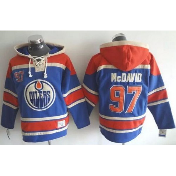 Oilers #97 Connor McDavid Light Blue Sawyer Hooded Sweatshirt Stitched Jersey