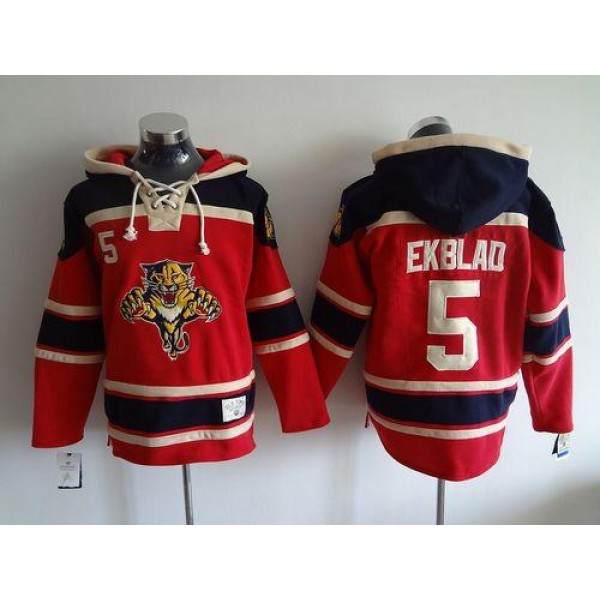 Panthers #5 Aaron Ekblad Red Sawyer Hooded Sweatshirt Stitched Jersey