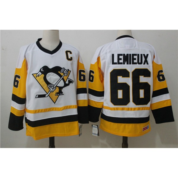 Pittsburgh Penguins #66 Mario Lemieux White Throwback CCM Stitched Jersey