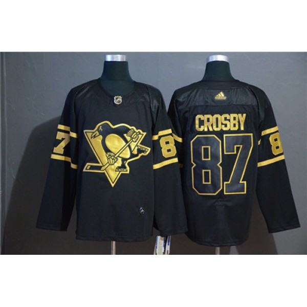 Pittsburgh Penguins #87 Sidney Crosby Black Golden Stitched Jersey