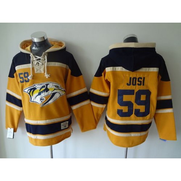 Predators #59 Roman Josi Yellow Sawyer Hooded Sweatshirt Stitched Jersey