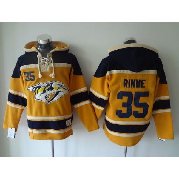 Predators #35 Pekka Rinne Yellow Sawyer Hooded Sweatshirt Stitched Jersey