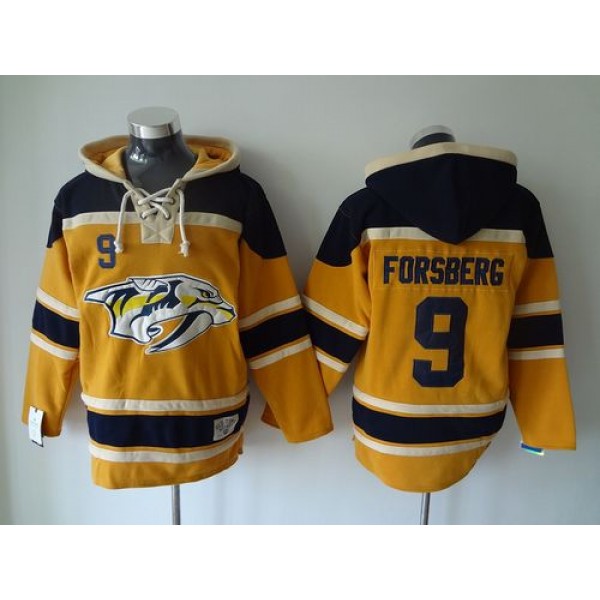 Predators #9 Filip Forsberg Yellow Sawyer Hooded Sweatshirt Stitched Jersey