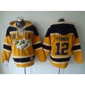 Predators #12 Mike Fisher Yellow Sawyer Hooded Sweatshirt Stitched Jersey