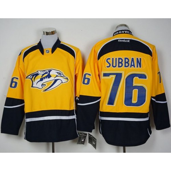 Predators #76 P.K Subban Yellow Home Stitched Jersey