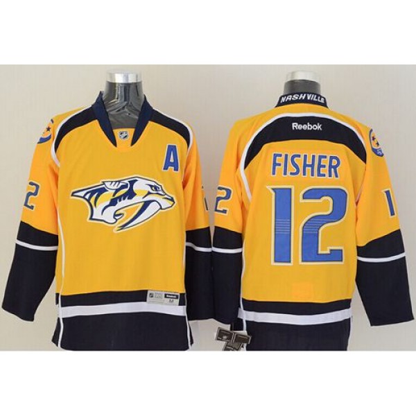 Predators #12 Mike Fisher Yellow Home Stitched Jersey