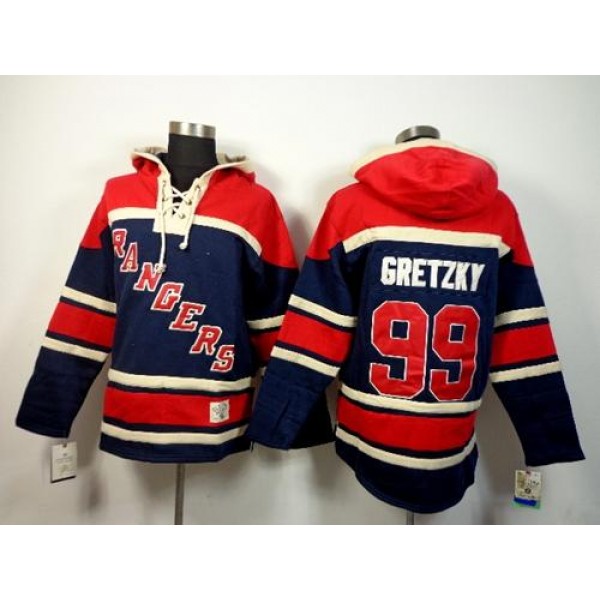 Rangers #99 Wayne Gretzky Navy Blue Sawyer Hooded Sweatshirt Stitched Jersey