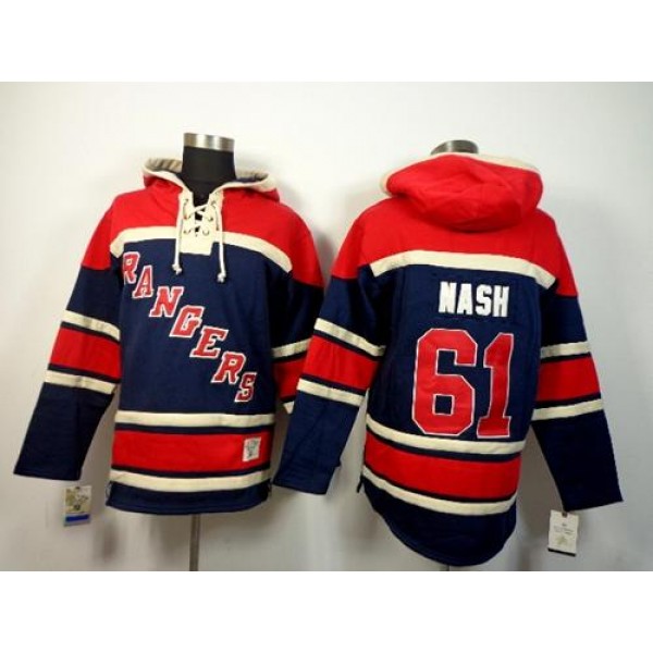 Rangers #61 Rick Nash Navy Blue Sawyer Hooded Sweatshirt Stitched Jersey