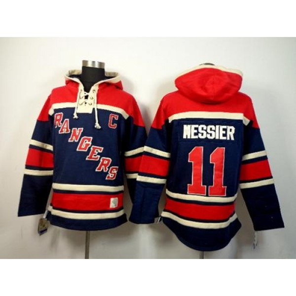 Rangers #11 Mark Messier Navy Blue Sawyer Hooded Sweatshirt Stitched Jersey
