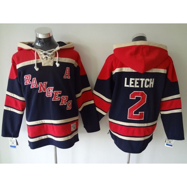 Rangers #2 Brian Leetch Navy Blue Sawyer Hooded Sweatshirt Stitched Jersey