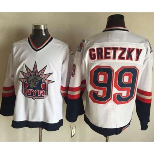 Rangers #99 Wayne Gretzky White CCM Statue Of Liberty Stitched Jersey