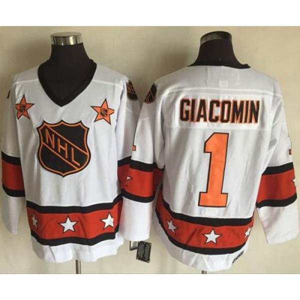 Rangers #1 Eddie Giacomin White Orange All Star CCM Throwback Stitched Jersey