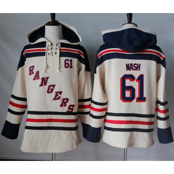 Rangers #61 Rick Nash Cream Sawyer Hooded Sweatshirt Stitched Jersey