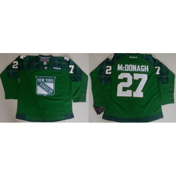 Rangers #27 Ryan McDonagh Green St. Patrick's Day New Stitched Jersey