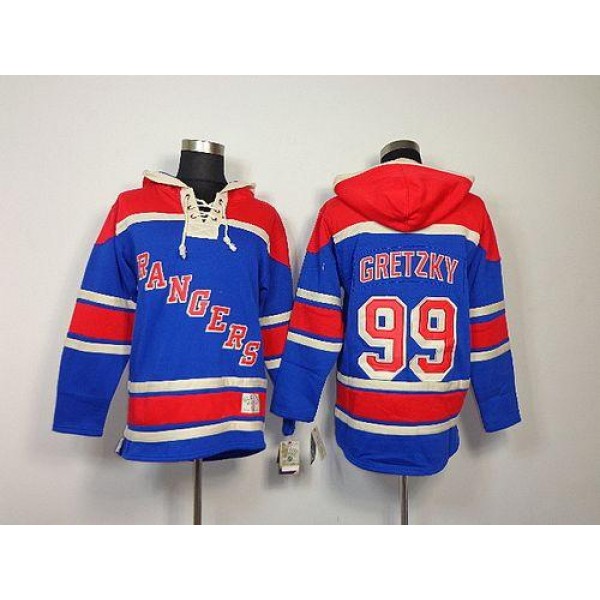 Rangers #99 Wayne Gretzky Blue Sawyer Hooded Sweatshirt Stitched Jersey