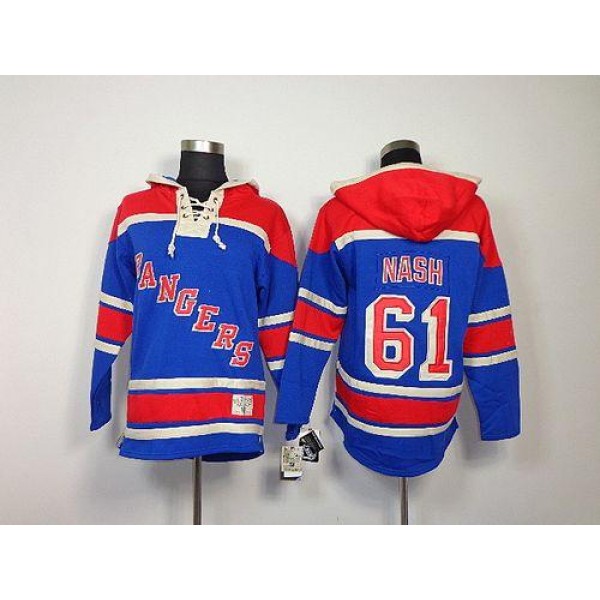 Rangers #61 Rick Nash Blue Sawyer Hooded Sweatshirt Stitched Jersey