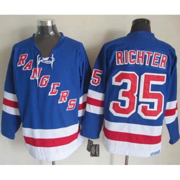 Rangers #35 Mike Richter Light Blue CCM Throwback Stitched Jersey