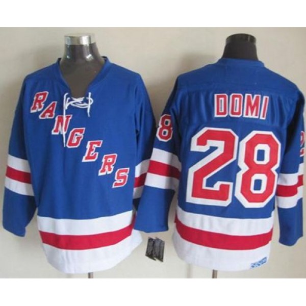 Rangers #28 Tie Domi Light Blue CCM Throwback Stitched Jersey