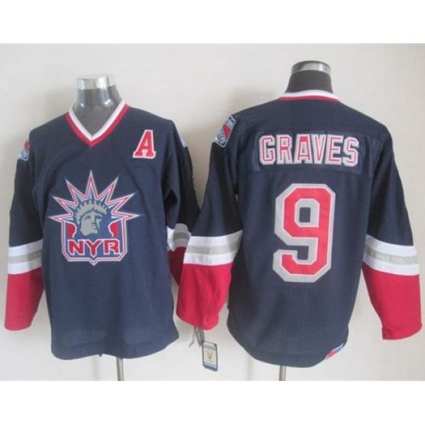 Rangers #9 Adam Graves Navy Blue CCM Statue Of Liberty Stitched Jersey